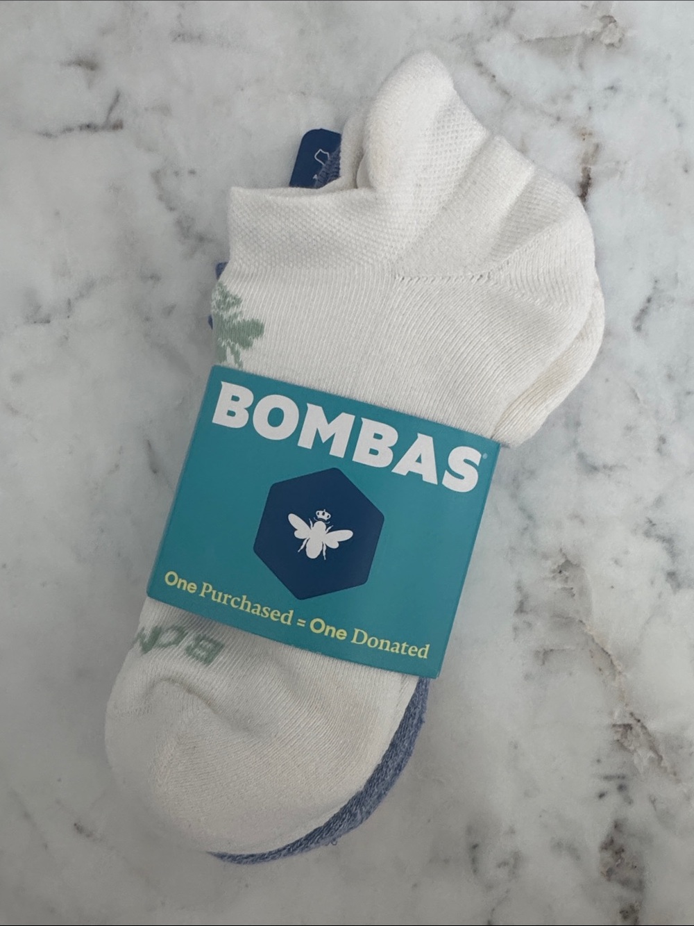 Bombas White Low-Cut Athletic Socks with Blue Heel
